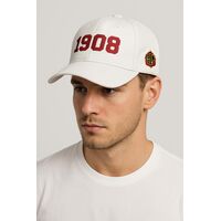 ŞAPKA 1908 (BEYAZ-ÖN NAKIŞLI KIRM.1908-YAN NAKIŞLI KEL LOGO 2.5CM)